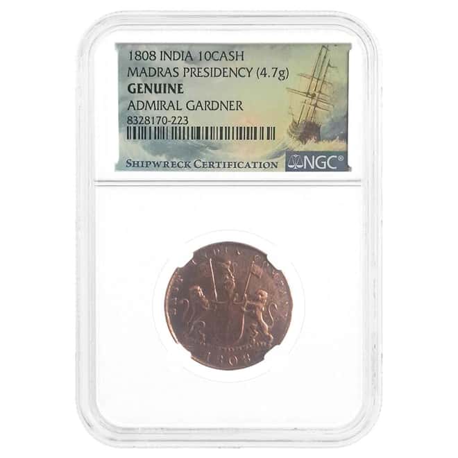 1808 India 10 Cash Madras Presidency Admiral Gardner Shipwreck NGC Genuine