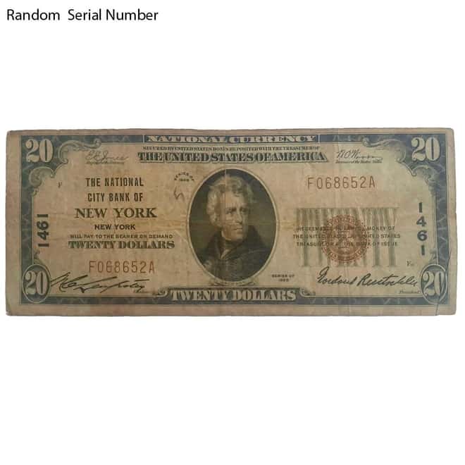 1929 $20 National Currency Note Avg Circ