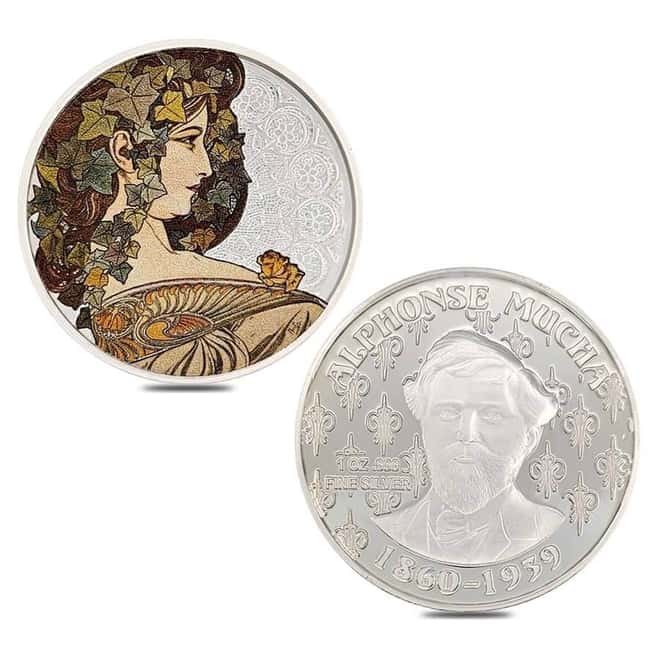 6 oz Alphonse Mucha Colorized Silver 6-Round Set .999 Fine