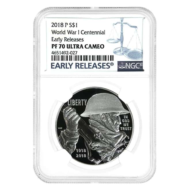 2018-P World War I Centennial Proof Silver Dollar $1 Comm. NGC PF 70 ER