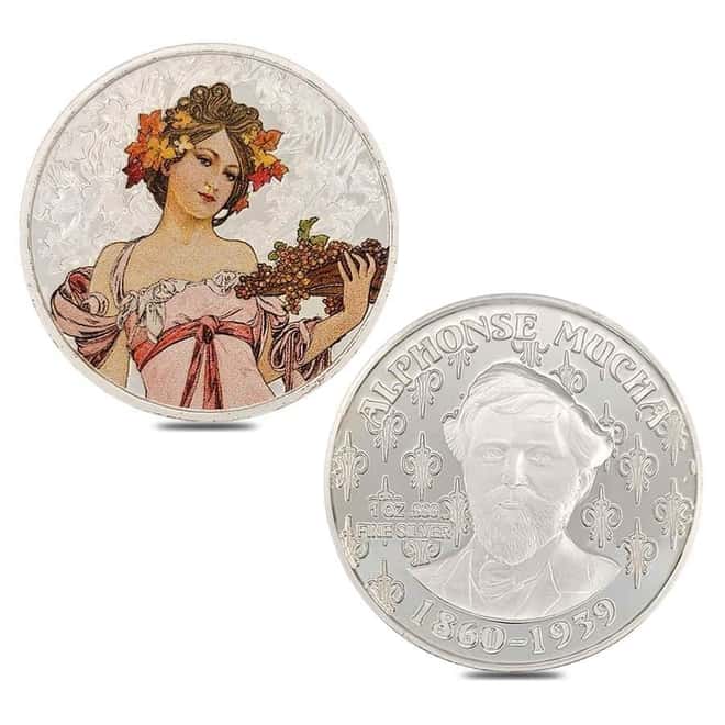 6 oz Alphonse Mucha Colorized Silver 6-Round Set .999 Fine