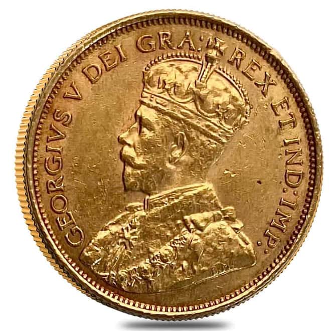 Canada $5 George V Gold Coin Avg Circ AGW .2419 oz (Random Year, 1912-1914)