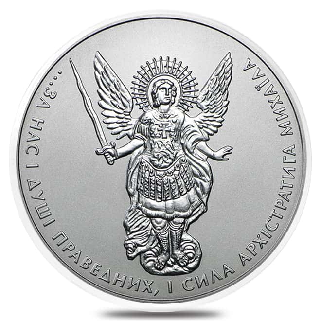 2018 1 oz Ukraine Archangel Michael .9999 Silver Coin In Cap