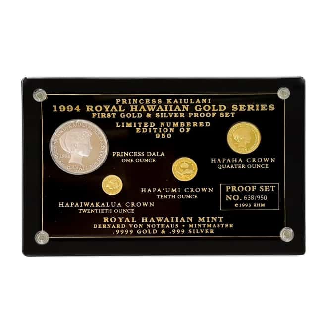1994 Gold / Silver Royal Hawaiian Princess Victoria Kaiulani 4-Coin Proof Set (w/Box)