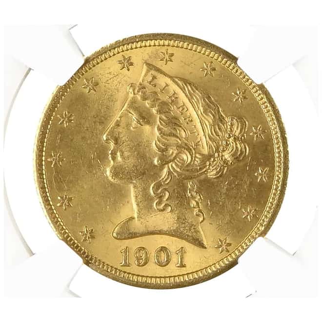 1901/0 S $5 Liberty Head Half Eagle Gold Coin NGC MS 63