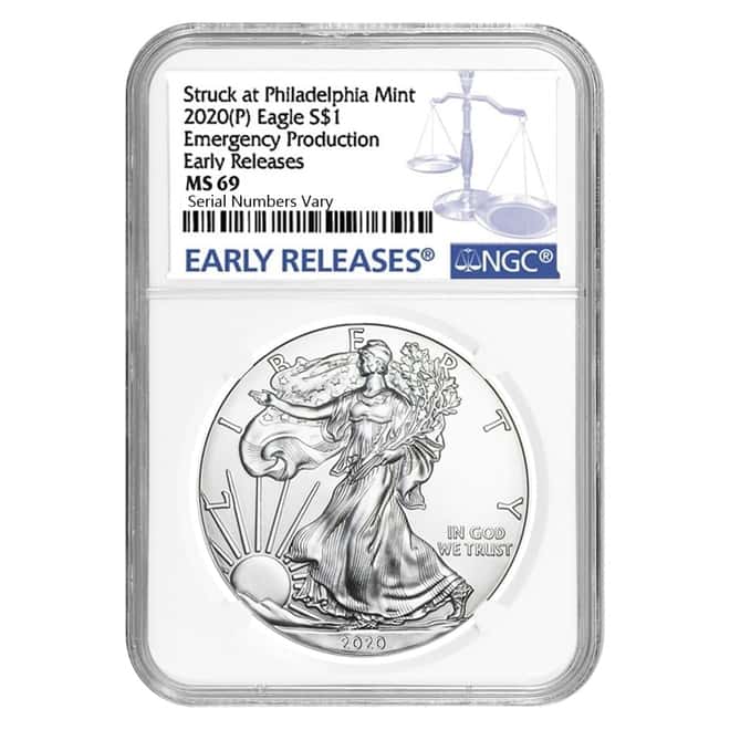 2020 (P) 1 oz Silver American Eagle NGC MS 69 ER Emergency Production
