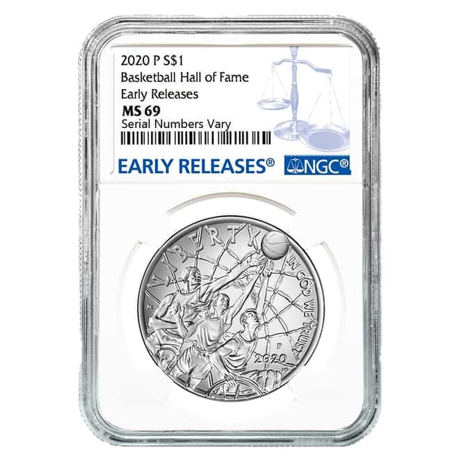 2020 P Basketball Hall of Fame Silver Dollar NGC MS 69 ER