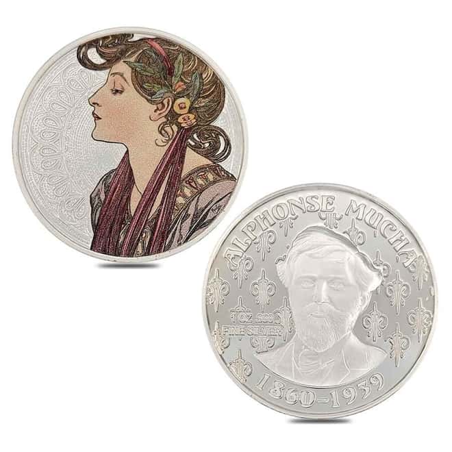 6 oz Alphonse Mucha Colorized Silver 6-Round Set .999 Fine