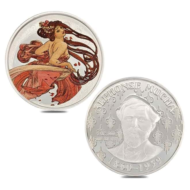 6 oz Alphonse Mucha Colorized Silver 6-Round Set .999 Fine