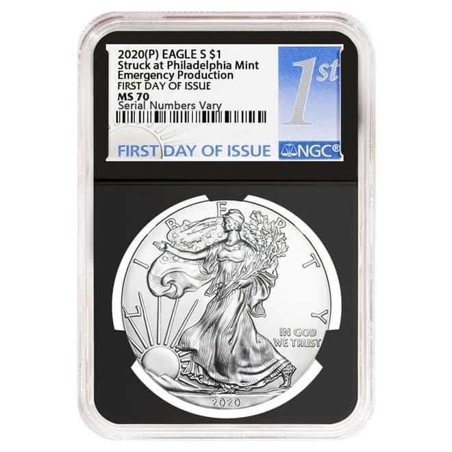 2020 (P) 1 oz Silver American Eagle NGC MS 70 FDOI (Retro) Emergency Production
