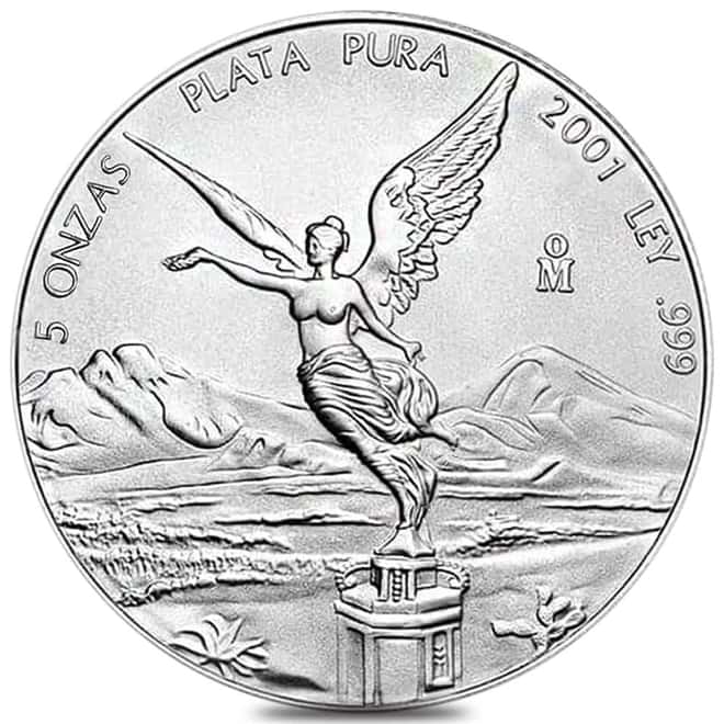 2001 5 oz Mexican Silver Libertad Coin .999 Fine BU