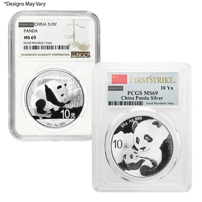 30 gram Chinese Silver Panda 10 Yuan PCGS/NGC MS 69 (Random Year)