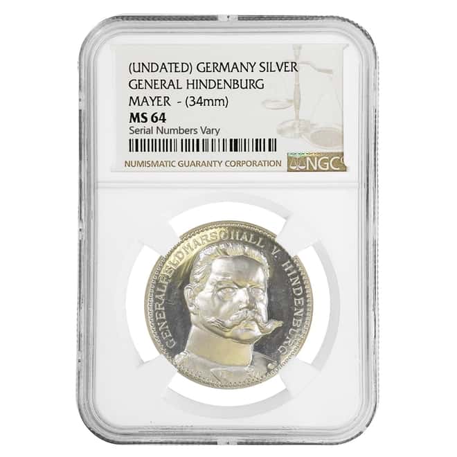 Germany Weimar Republic General Hindenburg Mayer Silver Medal NGC MS 64