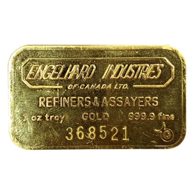 1 oz Engelhard Industries Gold Vintage Bar .9999 Fine