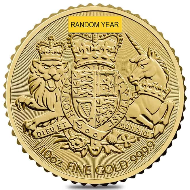 Great Britain 1/10 oz Royal Arms Gold Coin BU (Random Year)