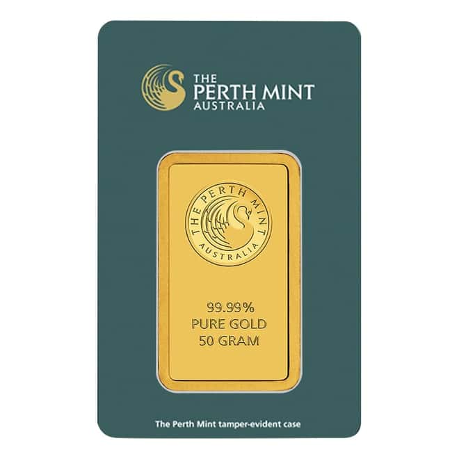 50 gram Perth Mint Gold Bar .9999 Fine (In Assay)