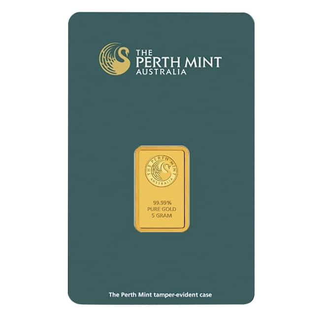5 gram Perth Mint Gold Bar .9999 Fine (In Assay)