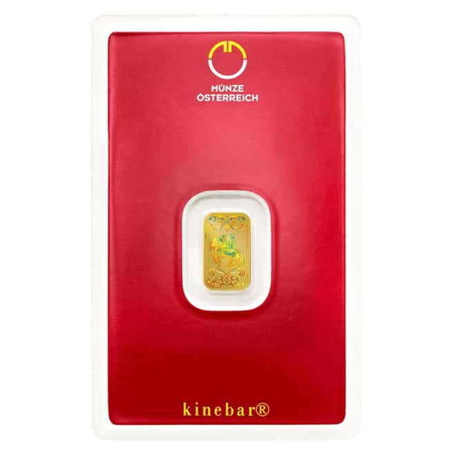 1 gram Austrian Mint Kinebar Gold Bar .9999 Fine (In Assay)