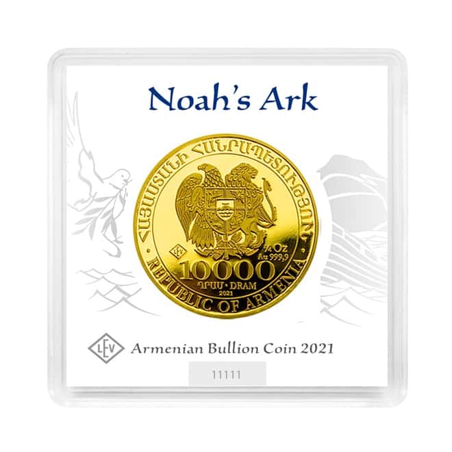 2021 Armenia 1/4 oz Gold Noah's Ark 10,000 Dram Coin BU (In Assay)