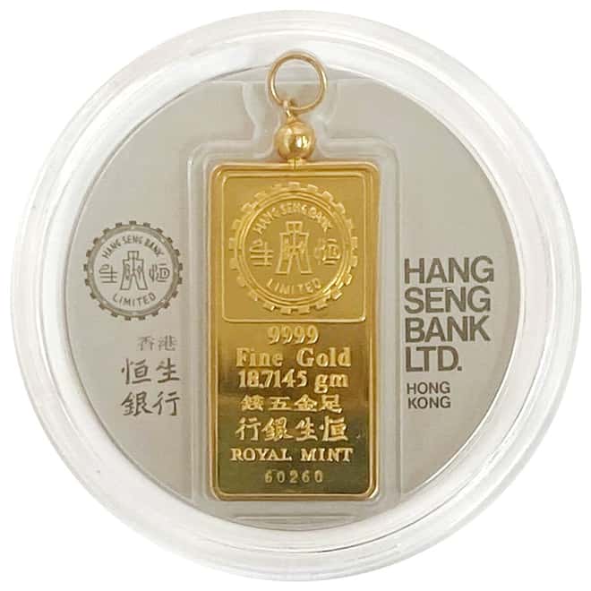 18.7145 gram Hang Seng Bank Gold Bar Pendant .9999 Fine (w/Box & COA)