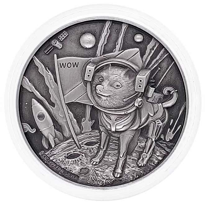 2022 Chad 2 oz Silver Doge On The Moon Antiqued High Relief Coin .999 Fine (w/Box)