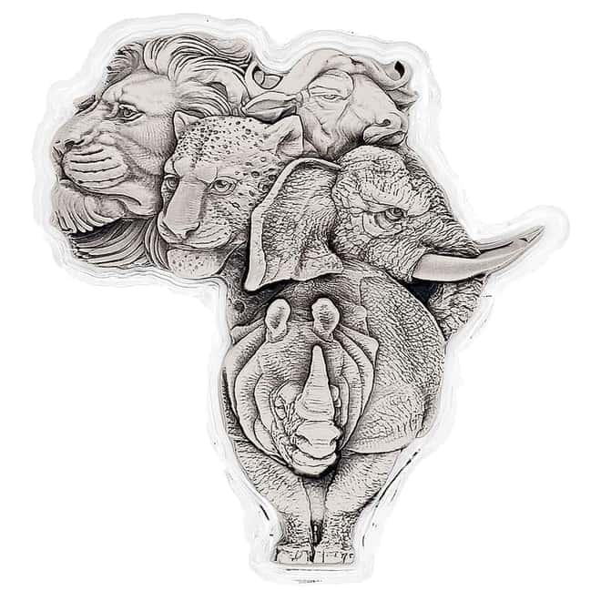 2022 Chad 5 oz Silver Big Five Africa Shaped High Relief Coin .999 Fine (w/Box)