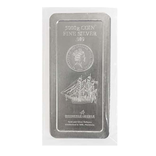 2008 5 Kilo Silver Heimerle & Meule Cook Islands $150 Coin Bar .999 Fine