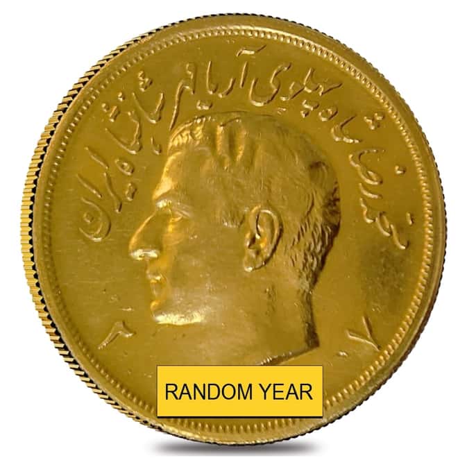 5 Pahlavi Gold Coin AGW 1.1771 oz Scruffy (Random Year)
