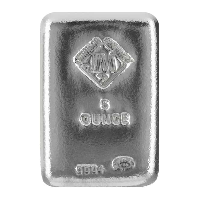 5 oz Johnson Matthey (JM) Cast Silver Bar .999+ Fine (USA)