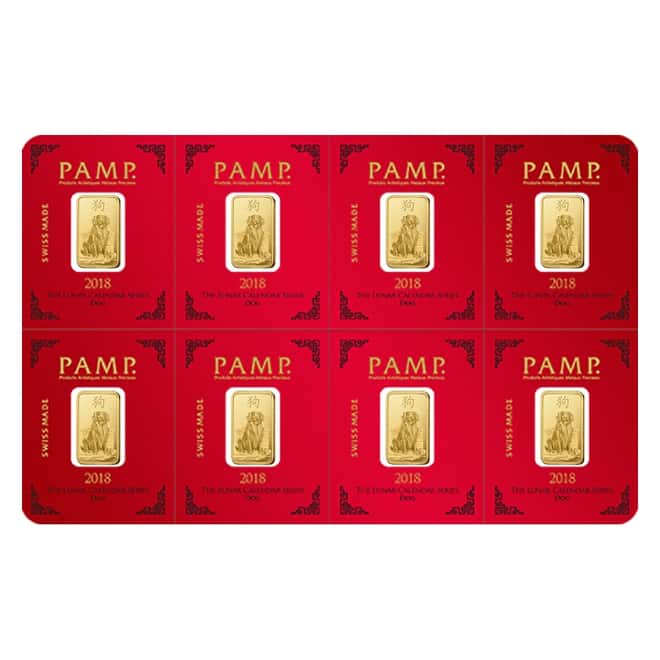 8x1 gram Gold Bar PAMP Suisse Lunar Dog Multigram+8 (In Assay)