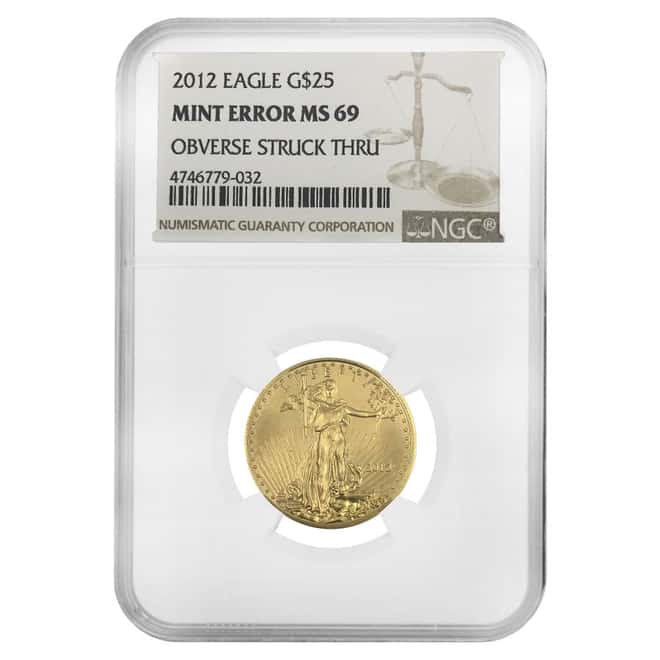 2012 1/2 oz $25 Gold American Eagle NGC MS 69 Mint Error (Obv Struck Thru)