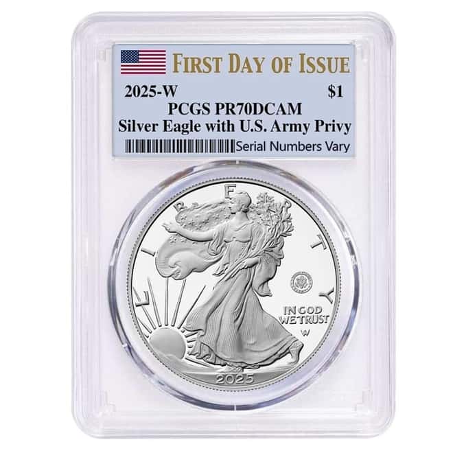 2025-W US Army Privy 1 oz Proof Silver American Eagle PCGS PF 70 FDOI