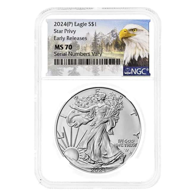 Lot of 20 - 2024 (P) Star Privy 1 oz Silver American Eagle NGC MS 70 ER Mountain