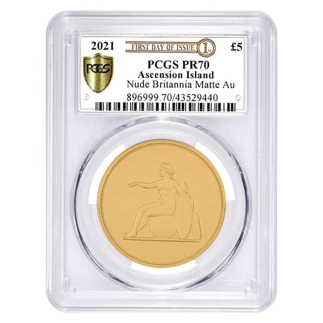 2021 2.5 oz Ascension Island Nude Gold Britannia Coin PCGS PF 70 FDOI