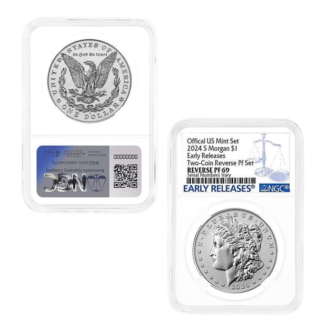 2024-S Morgan and Peace Silver Dollar Reverse Proof 2-Coin Set NGC PF 69 ER