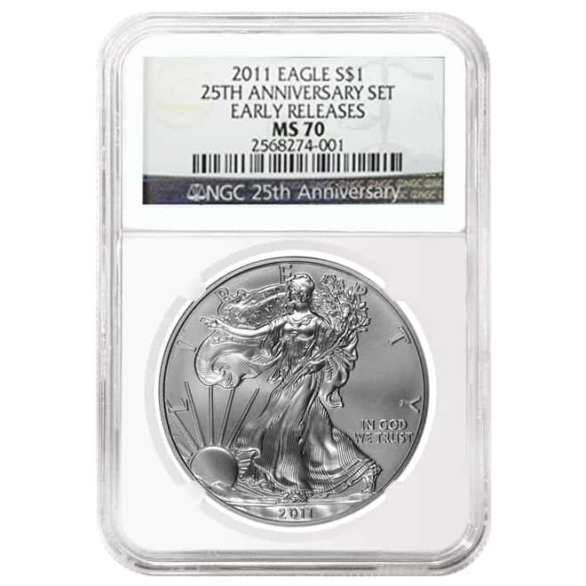 2011 1 oz Silver American Eagle 5-Coin Set NGC MS 70 / PF 70 Early Releases (25th Anniversary)