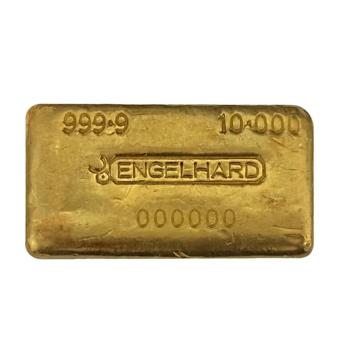 10 oz Gold Bar - Engelhard (Poured/Loaf-Style, Bull Logo)