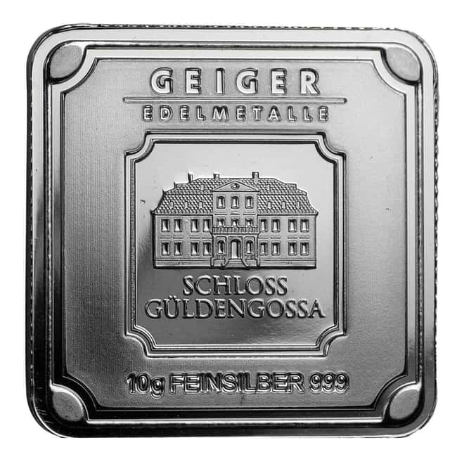 NO ASSAY - 10 Gram Geiger Original Square Silver Bar .999 Fine