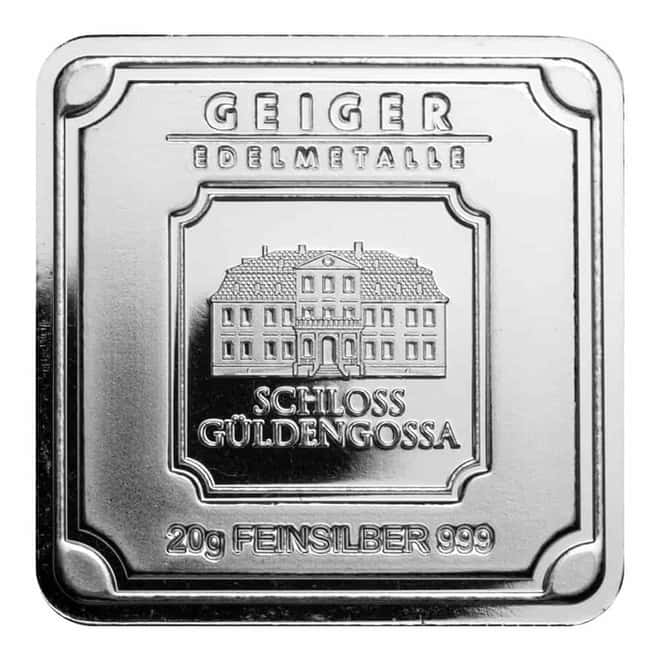 NO ASSAY - 20 Gram Geiger Original Square Silver Bar .999 Fine