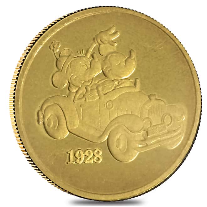 Rarities Mint 1 oz Proof Gold Mickey Goes to Hollywood Disney Round (In Cap)