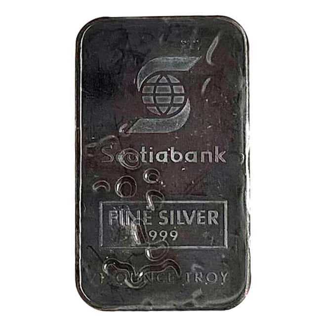1 oz Johnson Matthey Scotiabank Small Logo Silver Bar .999 Fine