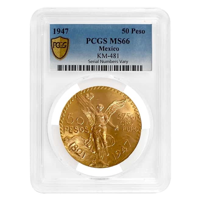 1947 Mexico 50 Pesos Gold Coin PCGS MS 66