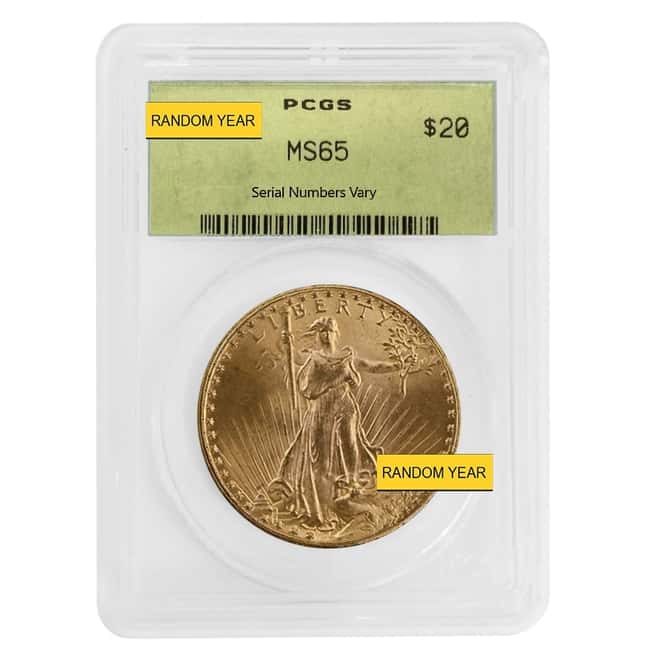 $20 Gold Double Eagle Saint Gaudens PCGS MS 65 OGH (Random Year)