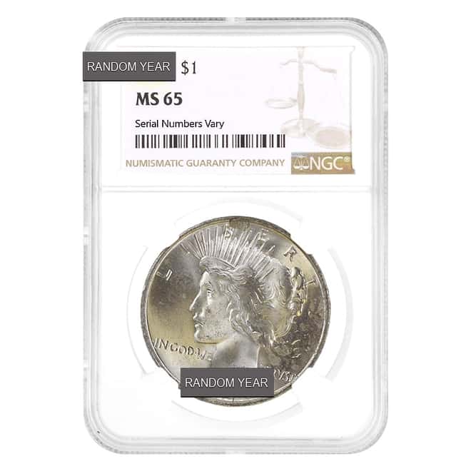 FRONT Peace Silver Dollar $1 NGC MS 65 (Random Year, 1921-1935)