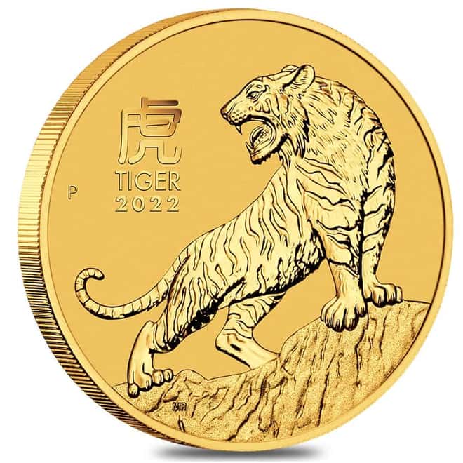 2022 1 oz Gold Lunar Year of The Tiger BU Australia Perth Mint In Cap