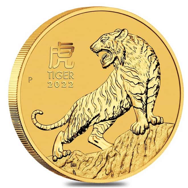 2022 2 oz Gold Lunar Year of The Tiger BU Australia Perth Mint In Cap