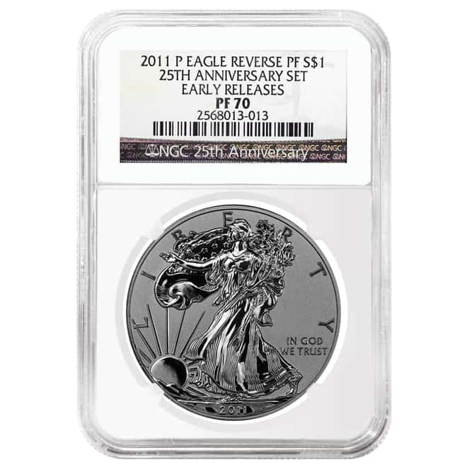 2011 1 oz Silver American Eagle 5-Coin Set NGC MS 70 / PF 70 Early Releases (25th Anniversary)