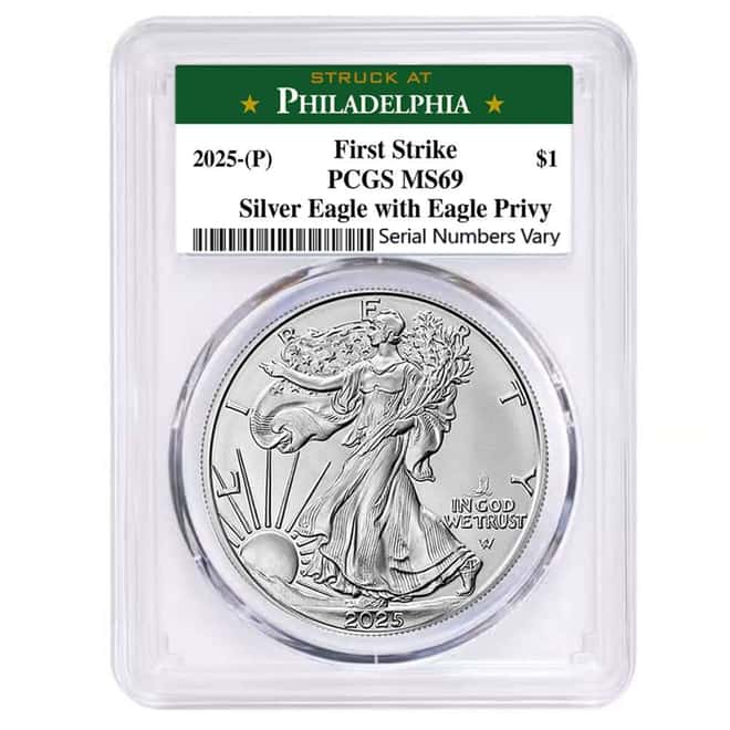 2025 (P) Eagle Privy 1 oz Silver American Eagle PCGS MS 69 FS Philadelphia