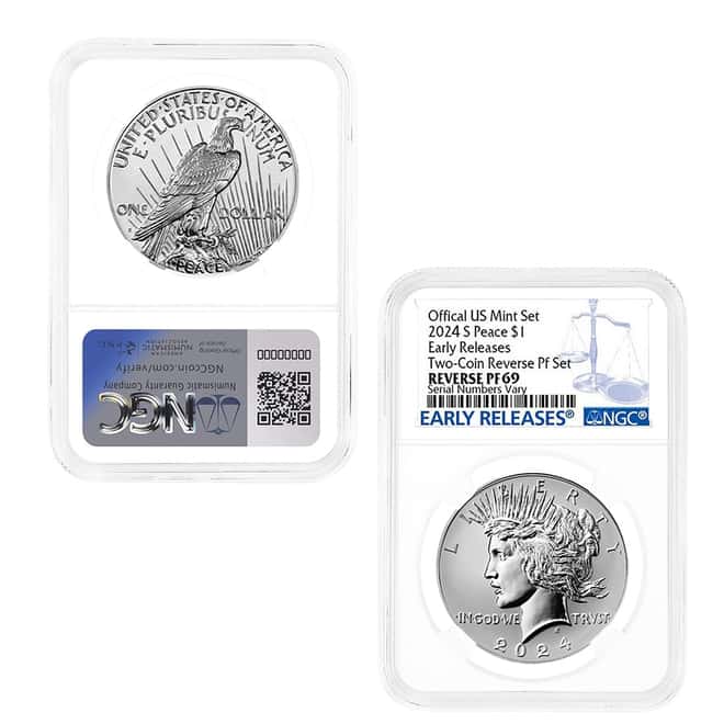 2024-S Morgan and Peace Silver Dollar Reverse Proof 2-Coin Set NGC PF 69 ER