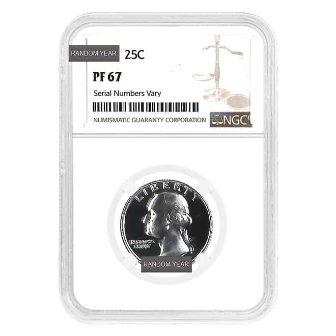 Proof Washington Silver Quarter 25C NGC PF 67 (Random Year)